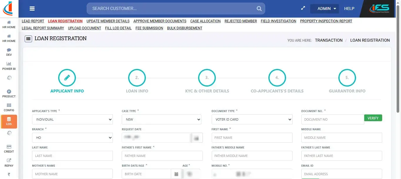 Loan Origination System - loan registration